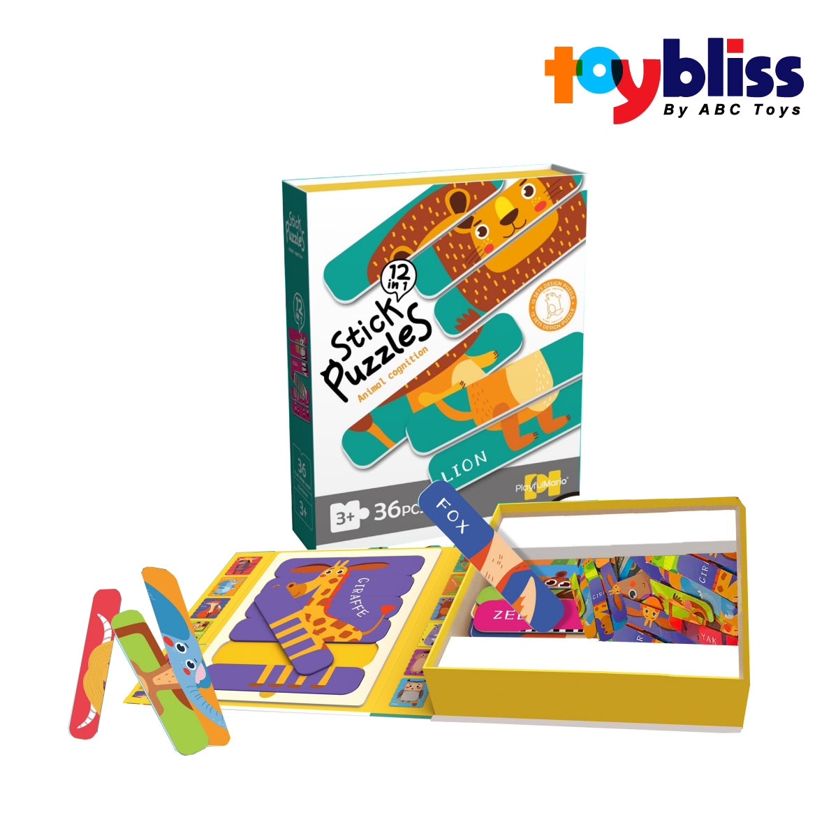 Toybliss PlayfulMario 12in1 Animal Stick Puzzle 36Pcs (88771), Ages 3+