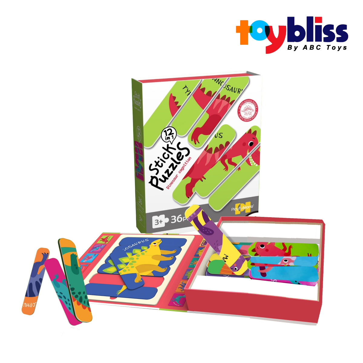 Toybliss PlayfulMario 12in1 Dino Stick Puzzle 36Pcs (88777), Ages 3+