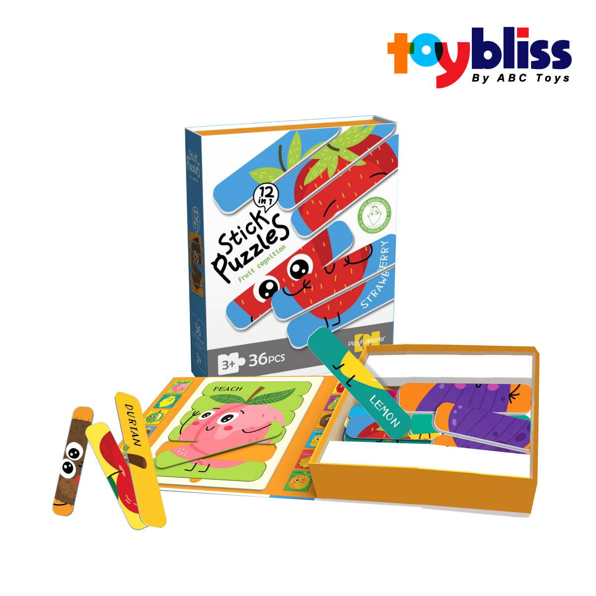 Toybliss PlayfulMario 12in1 Fruit Stick Puzzle 36Pcs (88773), Ages 3+