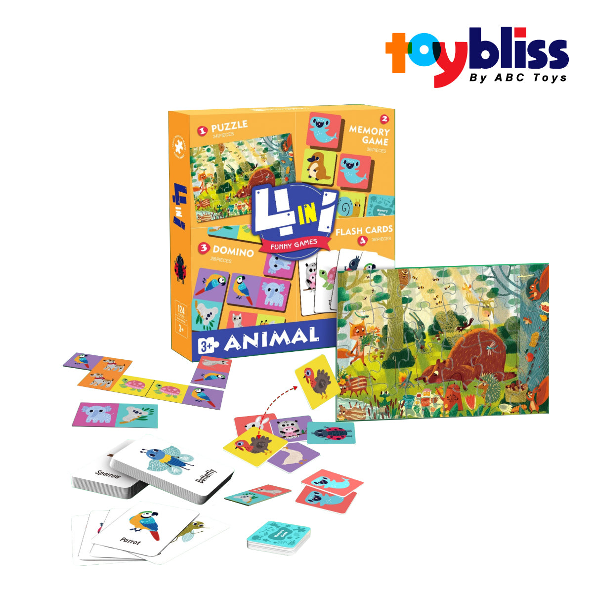 Toybliss PlayfulMario Animal 4in1 with 124 pcs Puzzle (88762), Ages 3+