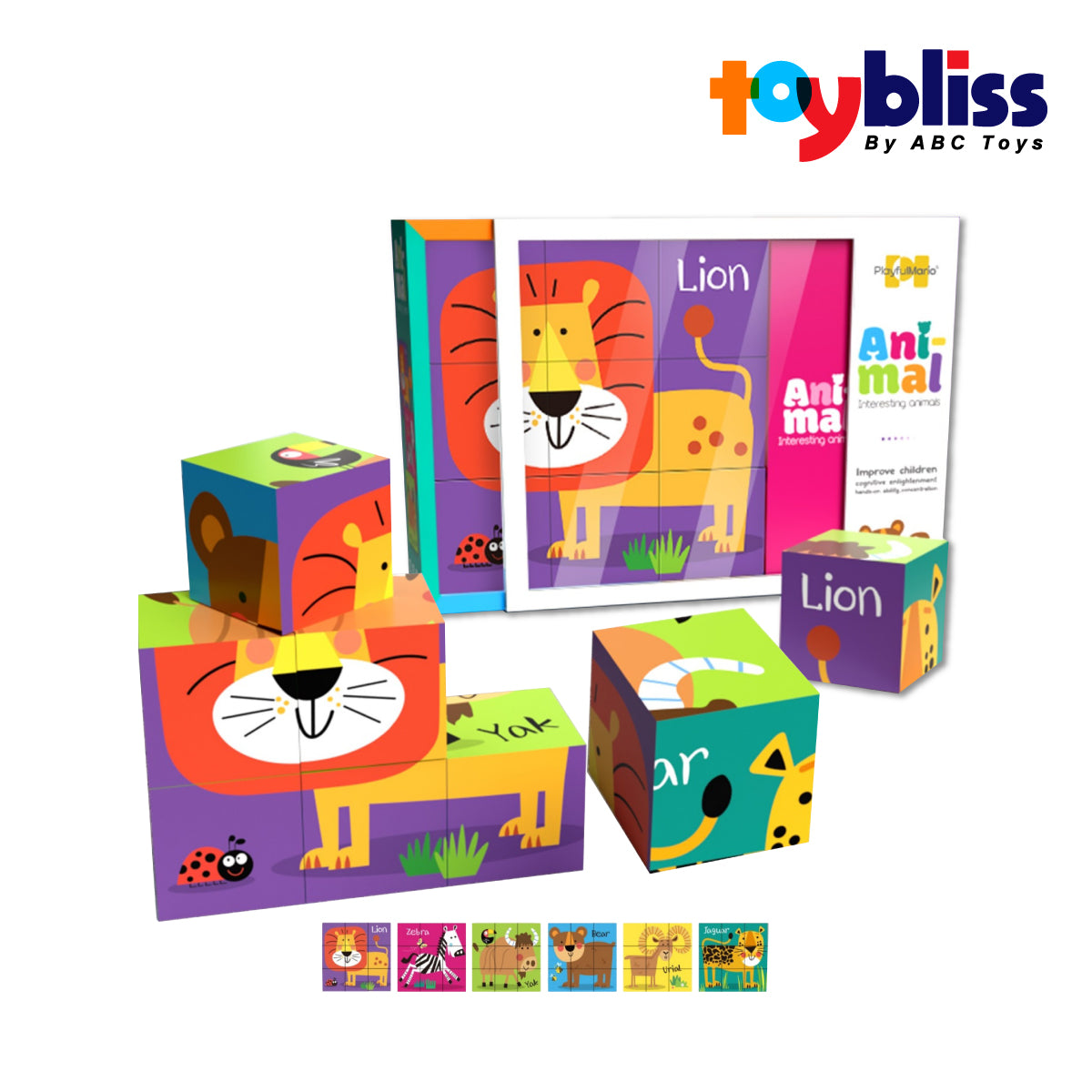 Toybliss PlayfulMario Animal Block 6In1 Puzzle (88693), Ages 3+