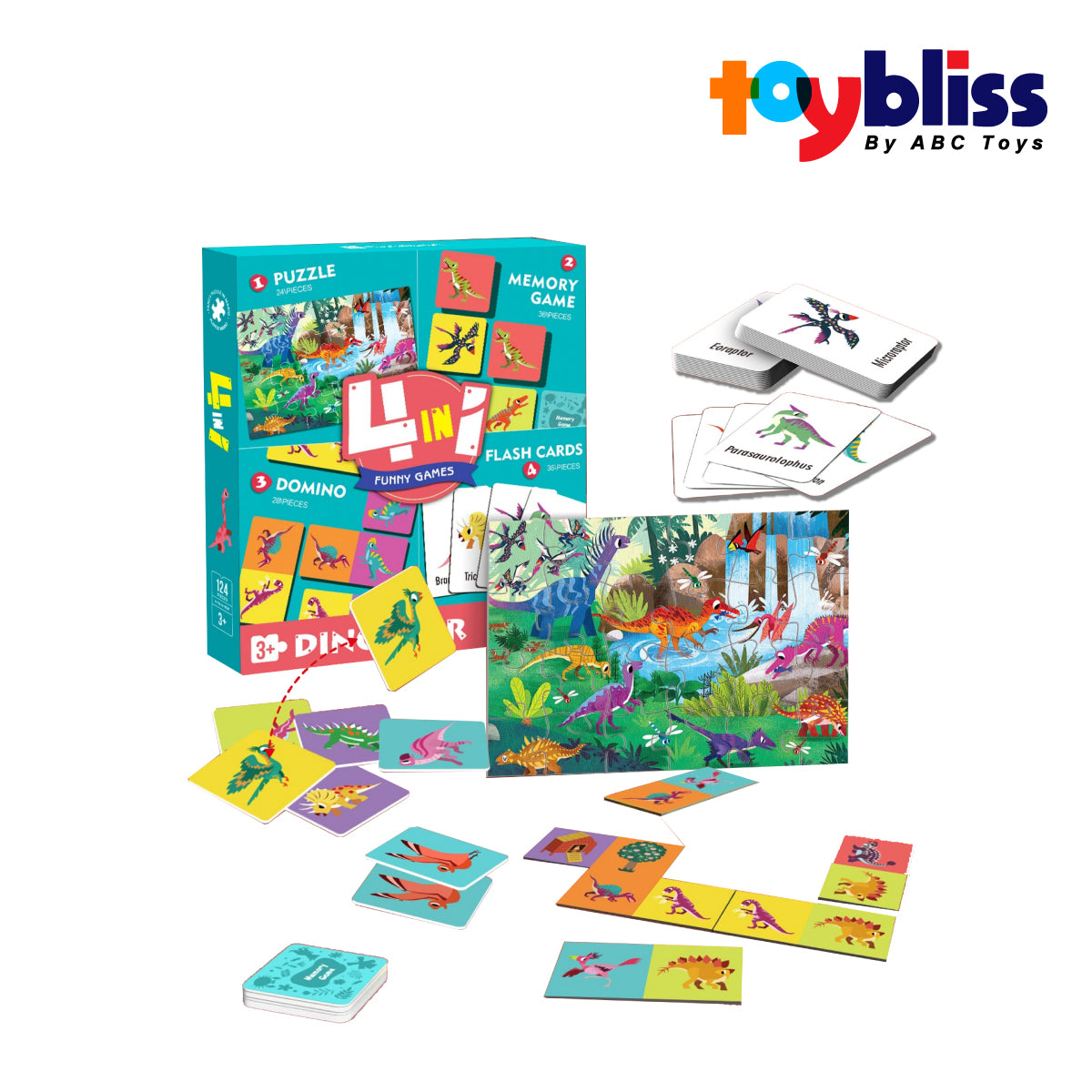 Toybliss PlayfulMario Dino 4in1 with 124 pcs Puzzle (88763), Ages 3+