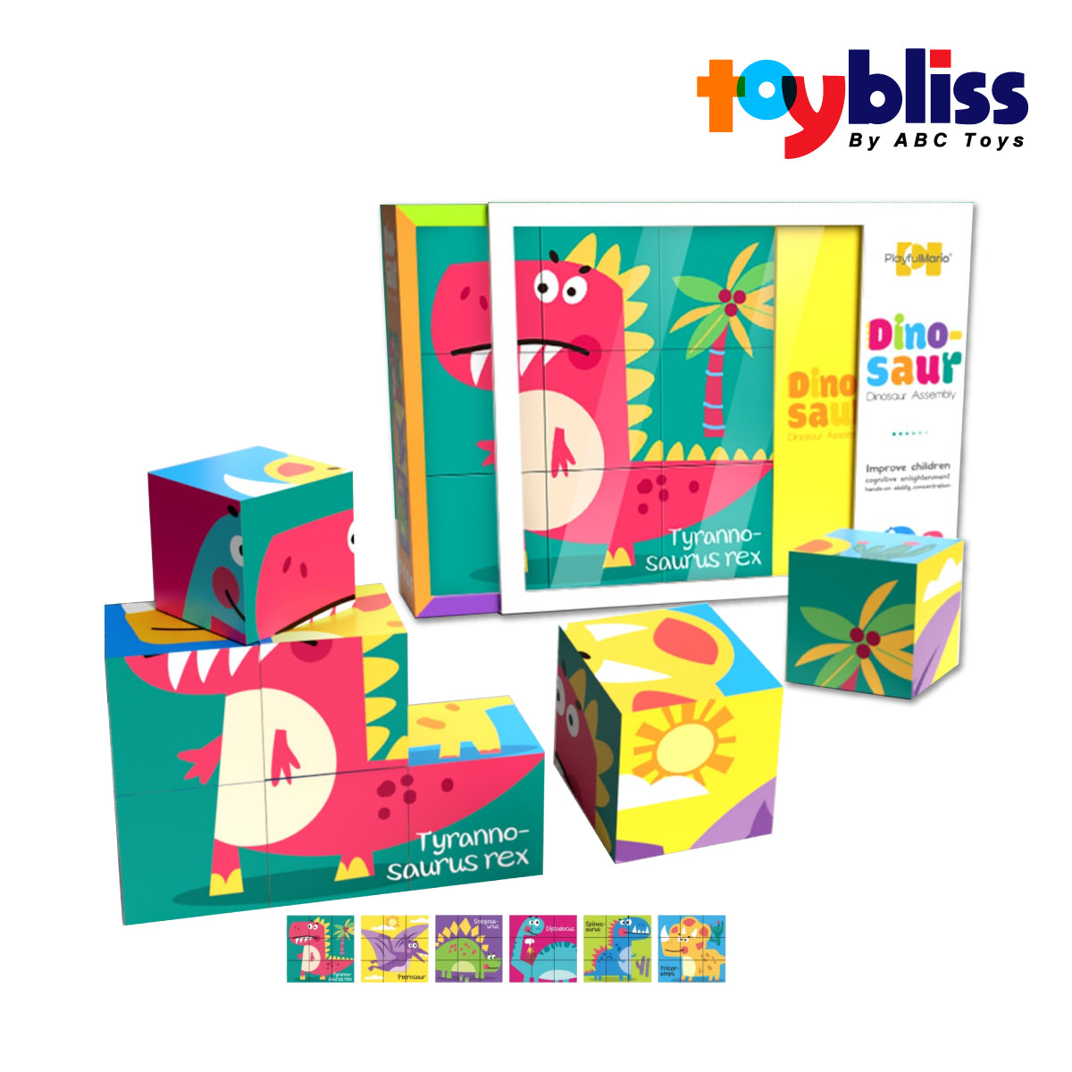 Toybliss PlayfulMario Dino Block 6In1 Puzzle (88697), Ages 3+