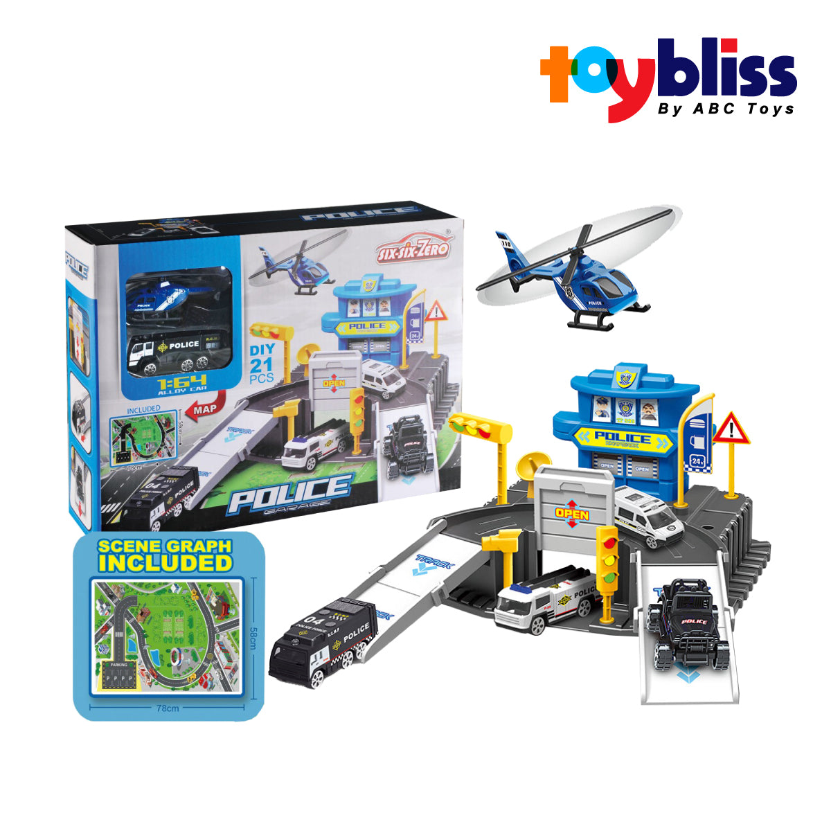 Toybliss - Six-Six-ZERO Police Garage 21pcs Set with Light & Sound (660-S05), Age 3+
