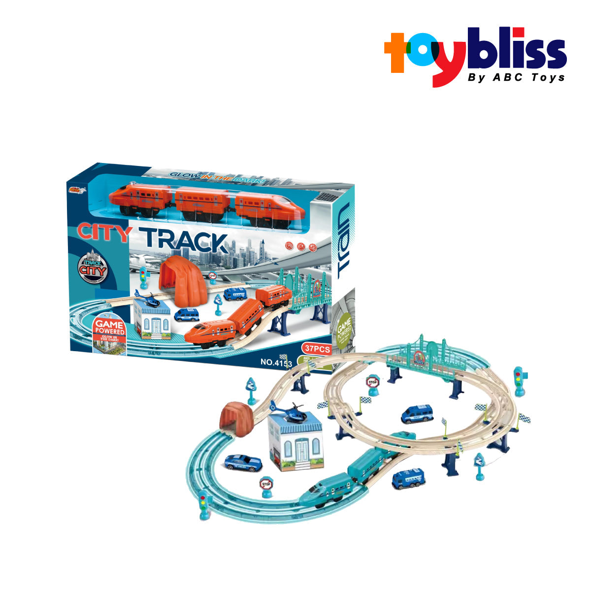 Toybliss - XINJIAFENG 36 Pcs City Track Train with Light & Sound (4153B), Age 3+