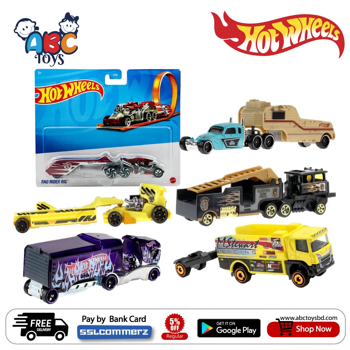 Hot Wheels BFM60 Track Trucks Assortment, Ages 3+