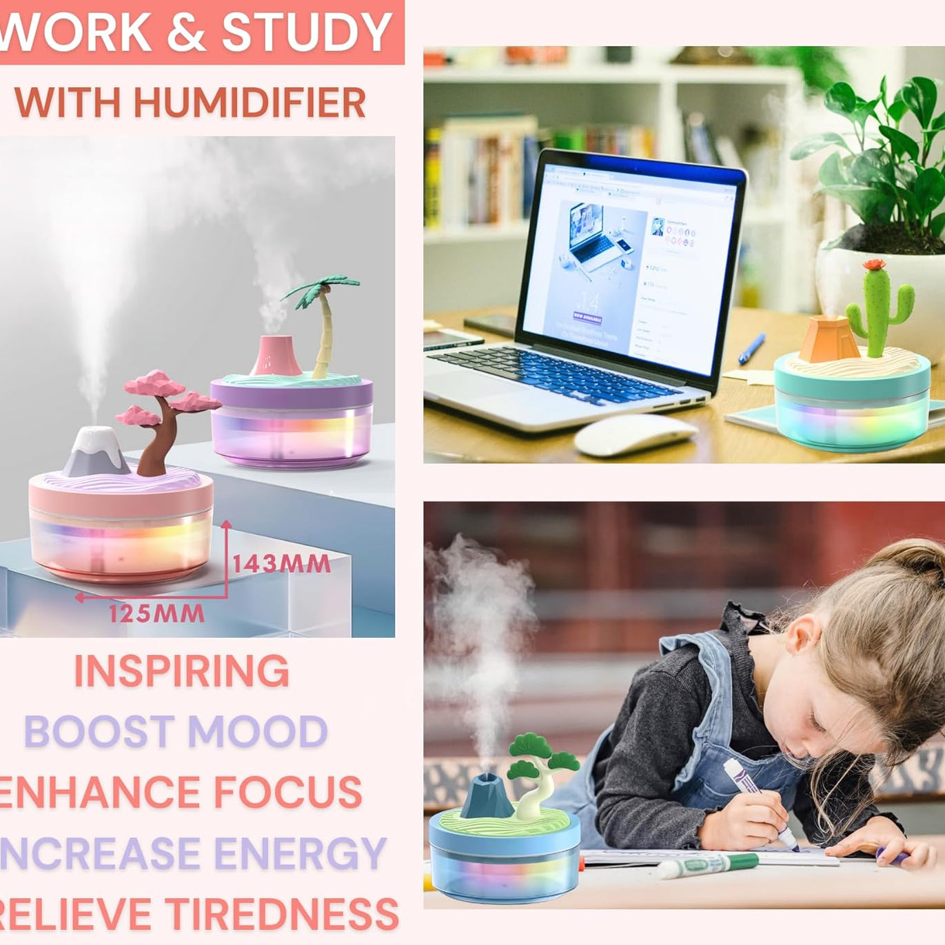 Toybliss Portable Cute Plant & Landscape Mini Air Humidifier (GL602), Ages 3+