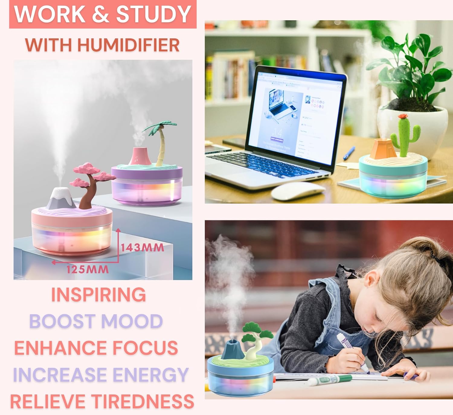 Toybliss Portable Cute Plant & Landscape Mini Air Humidifier (GL602), Ages 3+