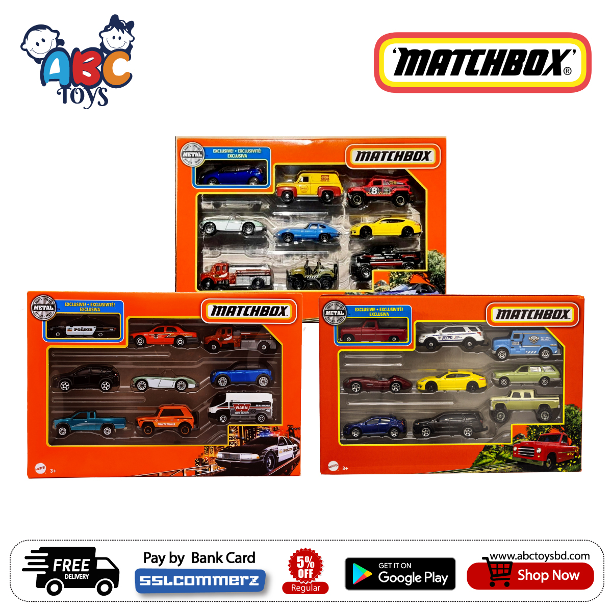 Matchbox X7111 9 Pack Car T Pack Assortment Abc Toys