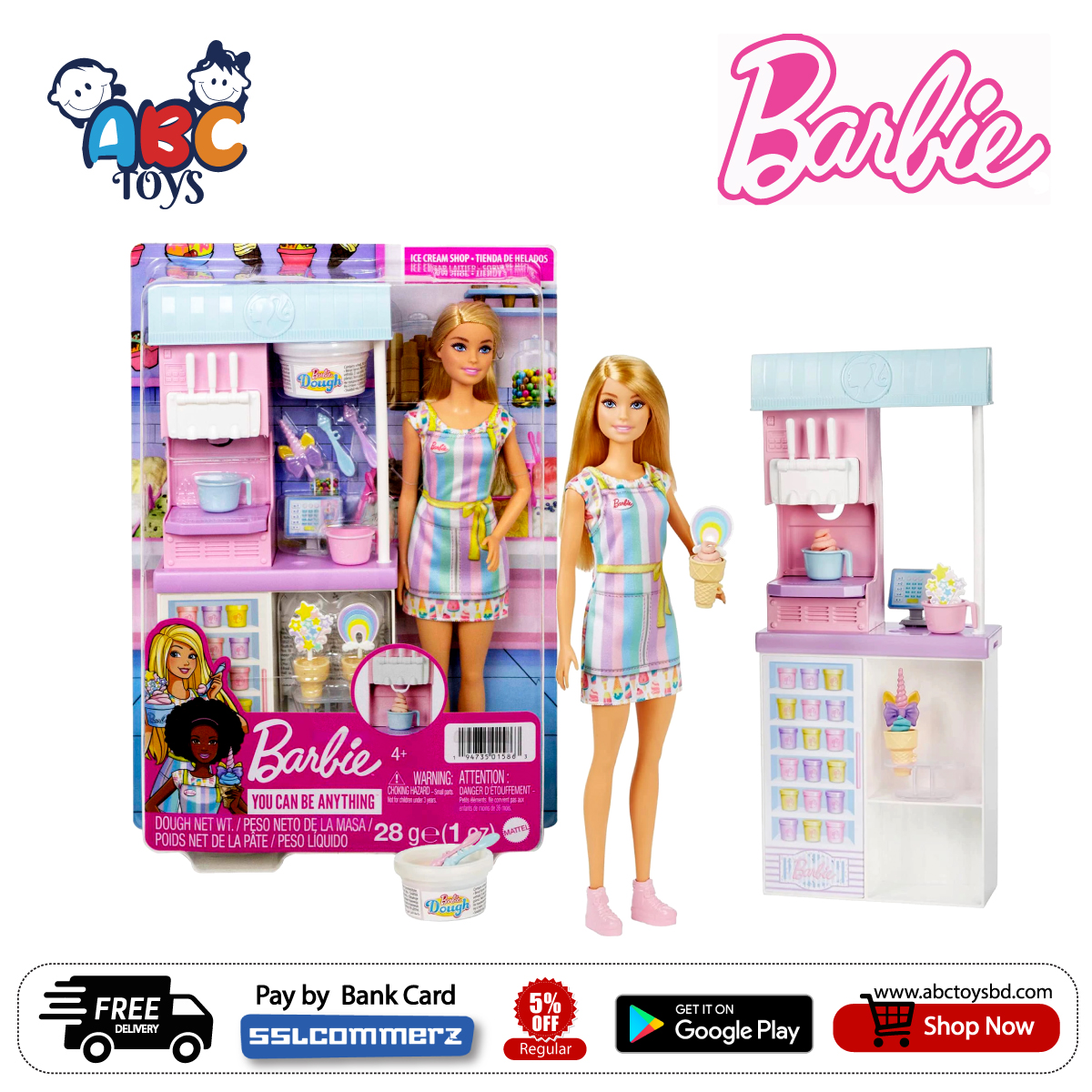 Barbie HCN46 Ice Cream Shop Playset - Abc Toys