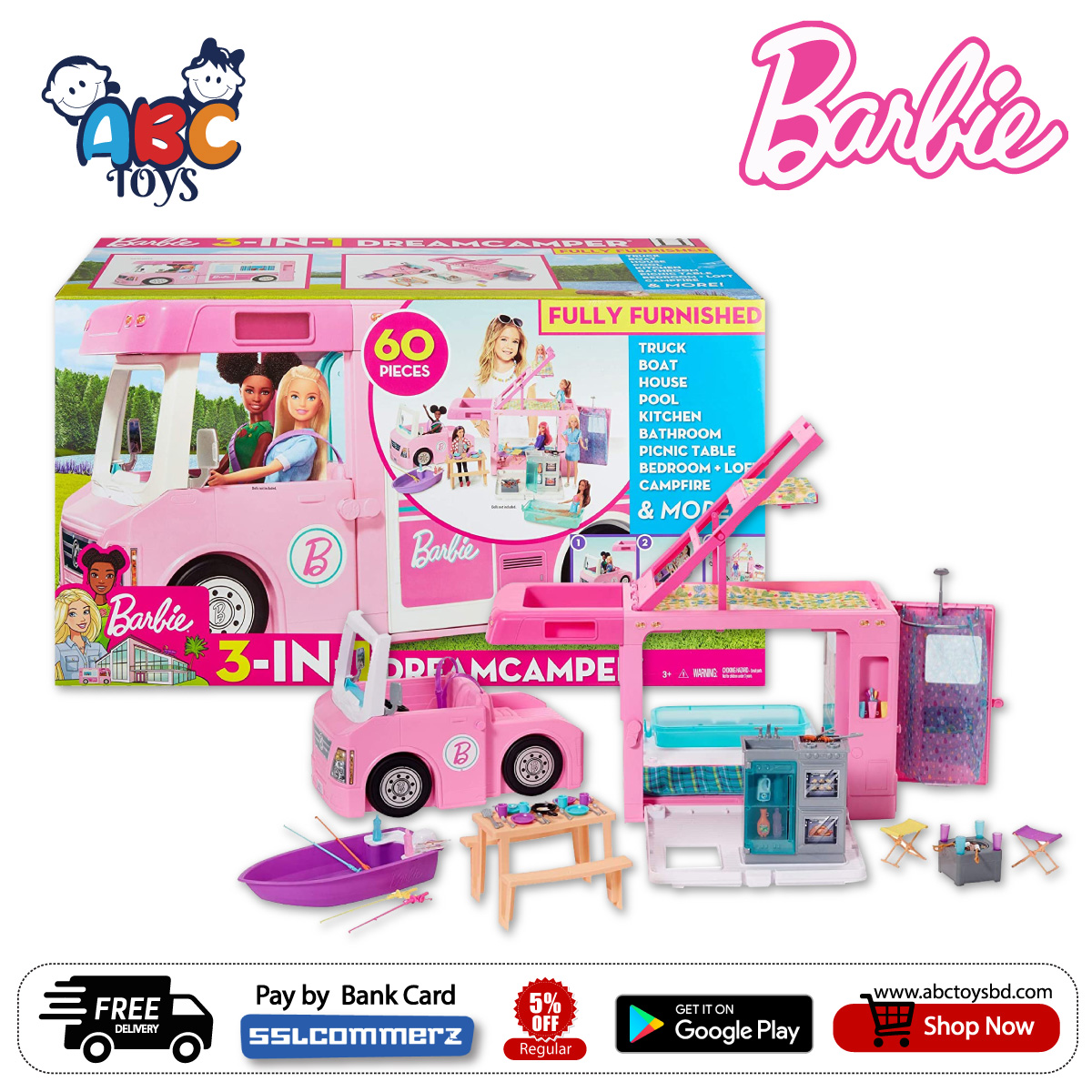 Barbie GHL93 3-in-1 Dream Camper - Abc Toys