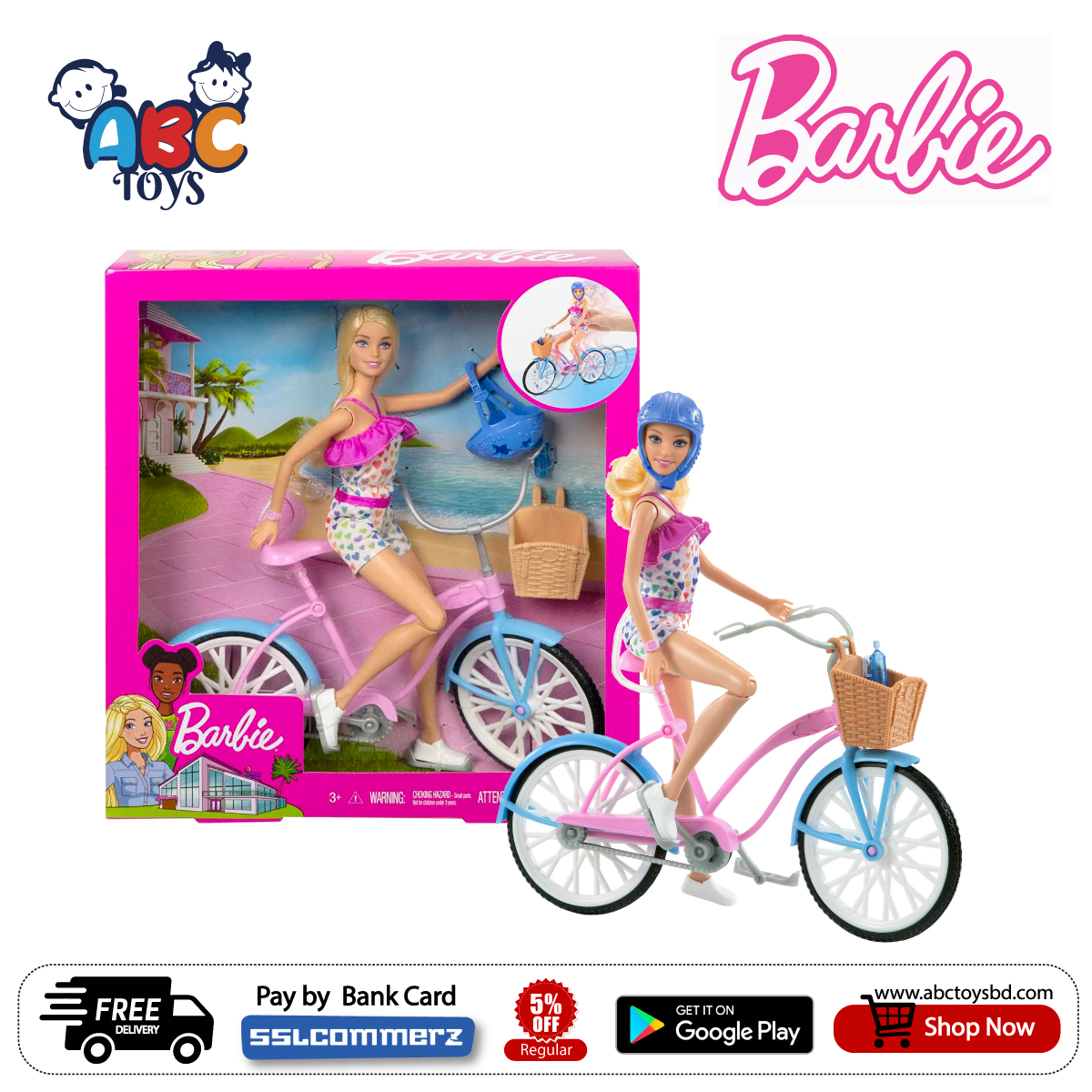 Barbie HBY28 Doll And Bike Playset - Abc Toys