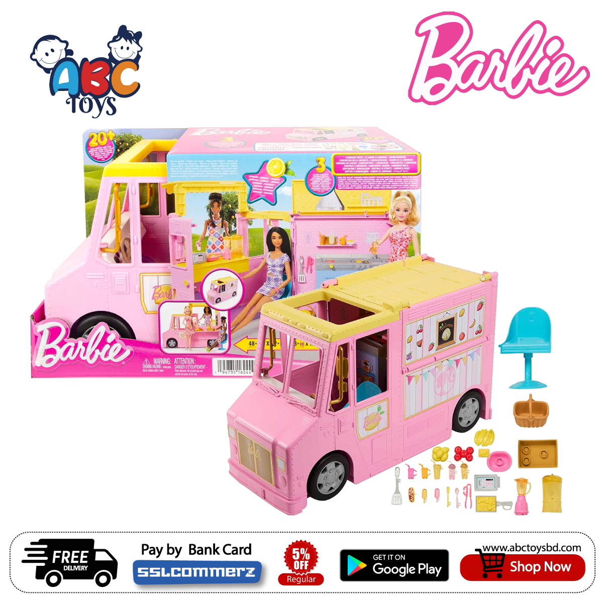 Barbie HPL71 Lemonade Truck Playset - Abc Toys