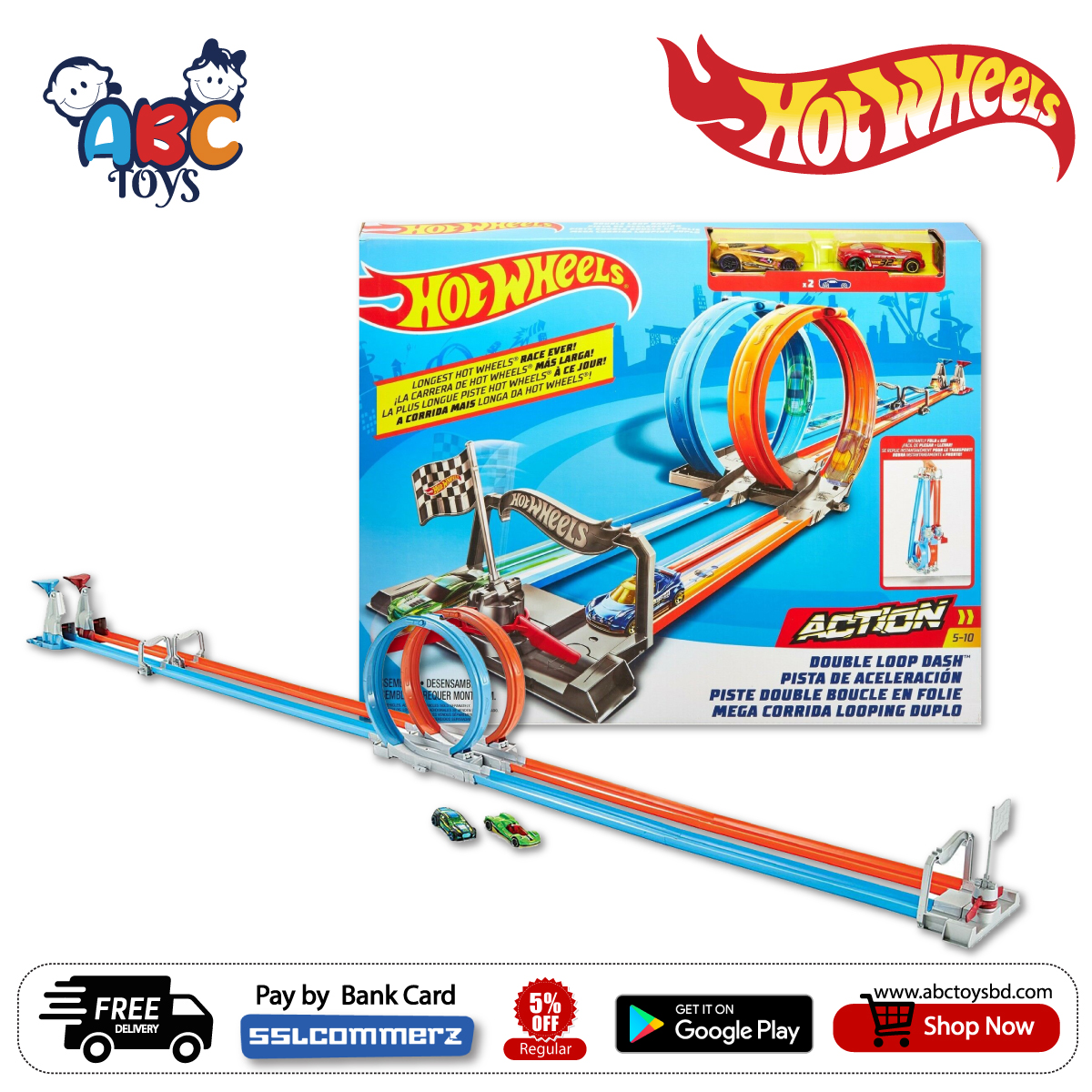 Hot Wheels Gfh85 Double Loop Dash Track Set Abc Toys 7548